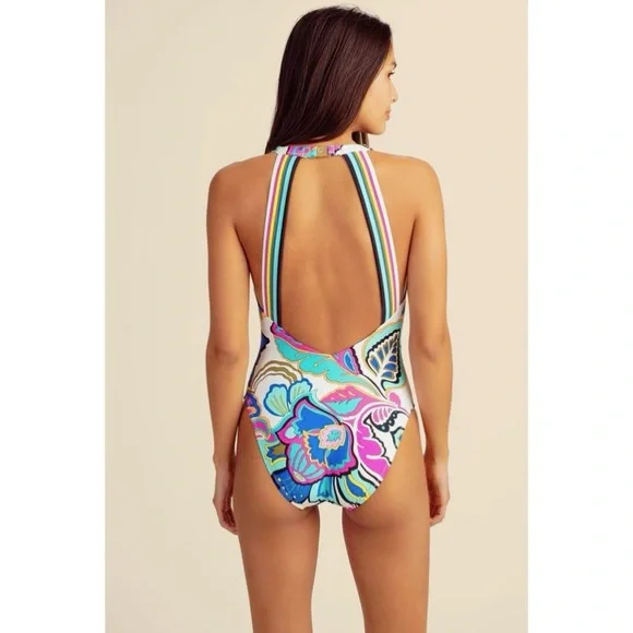 Trina Turk Mandalay Floral Plunge One Piece Swimsuit Size 6 NWT - Picture 5 of 6